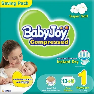 Babyjoy Diapers # 1 (NewBorn) 8*16 (13+3 Pieces)