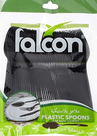 Falcon Black Plastic Spoon -HD (KSA) 20*50pcs